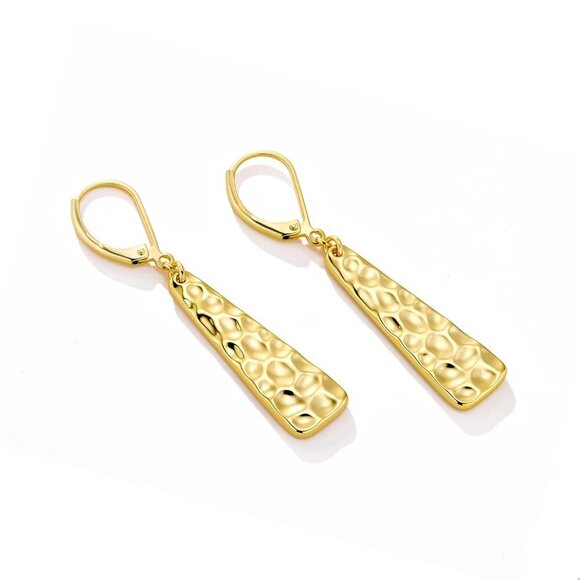 14K GoldA Plated  French Lightweight Square Bar Long Drop Leverback Earring - Picture 7 of 7